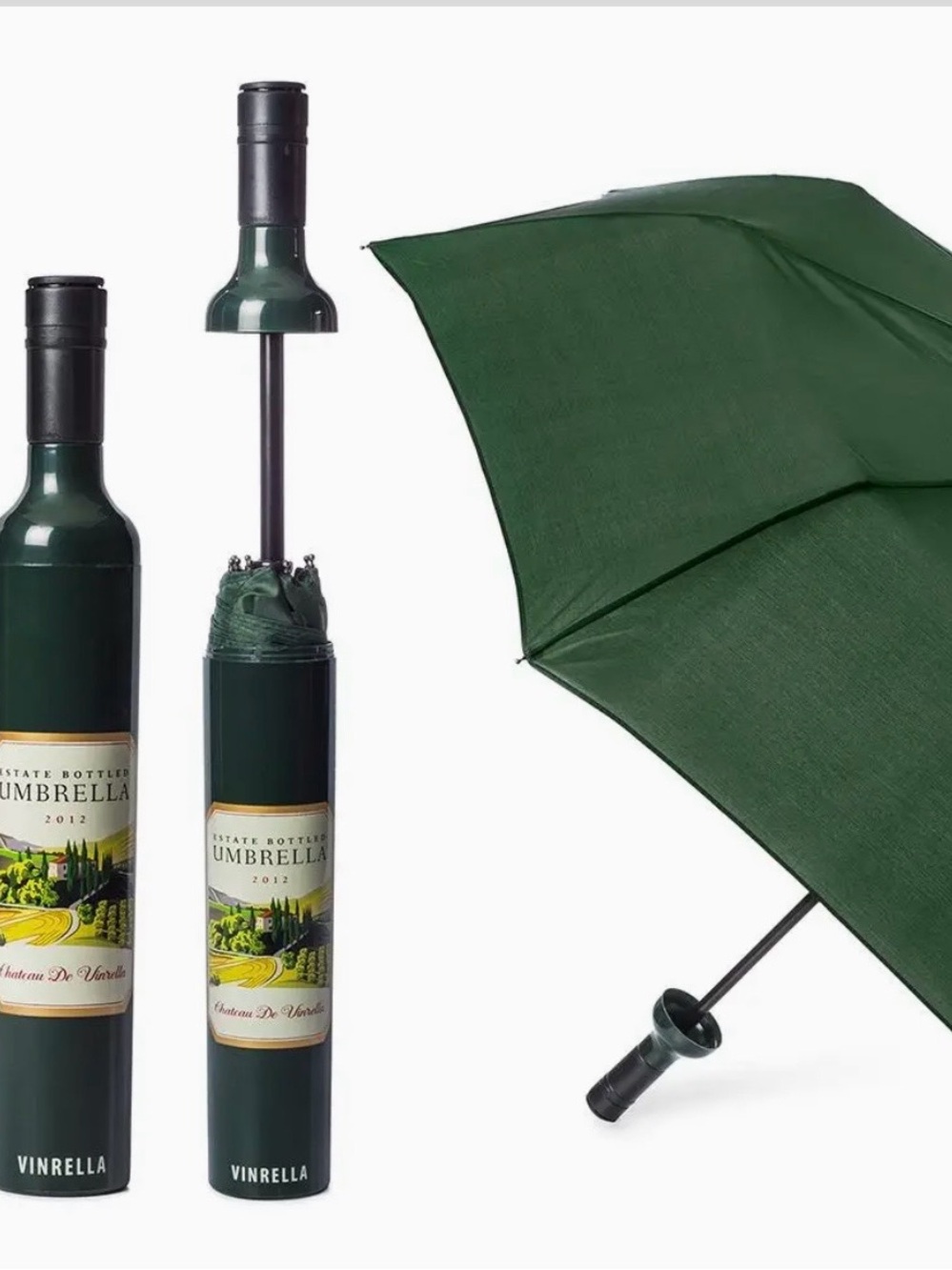 Vinrella Green Wine Bottle Full Sized Umbrella - Forest Green